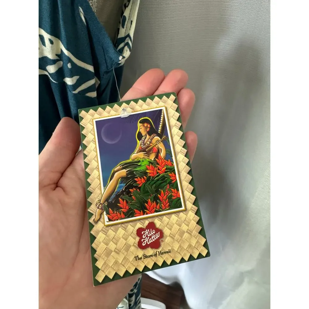 Hawaiian Wrap Dress Teal White Floral Tropical Rayon Medium - Picture 3 of 8